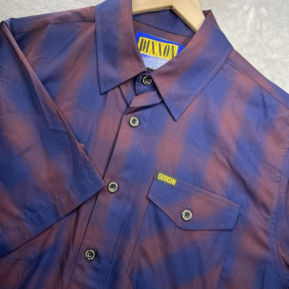Dixxon Shirt Large Men's The Paramount Plaid Bamboo Blend Maroon Navy